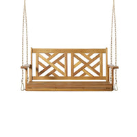 Annah Porch Swing Bench w Chains, Herringbone Teak Brown Acacia Wood -BM337065