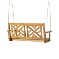 Annah Porch Swing Bench w Chains, Herringbone Teak Brown Acacia Wood -BM337065