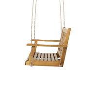 Annah Porch Swing Bench w Chains, Herringbone Teak Brown Acacia Wood -BM337065