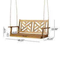 Annah Porch Swing Bench w Chains, Herringbone Teak Brown Acacia Wood -BM337065