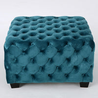 Laie Ottoman, Diamond Stitch Button Tufted Teal Blue Velvet 29 Inch -BM337066