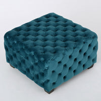 Laie Ottoman, Diamond Stitch Button Tufted Teal Blue Velvet 29 Inch -BM337066