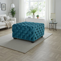 Laie Ottoman, Diamond Stitch Button Tufted Teal Blue Velvet 29 Inch -BM337066