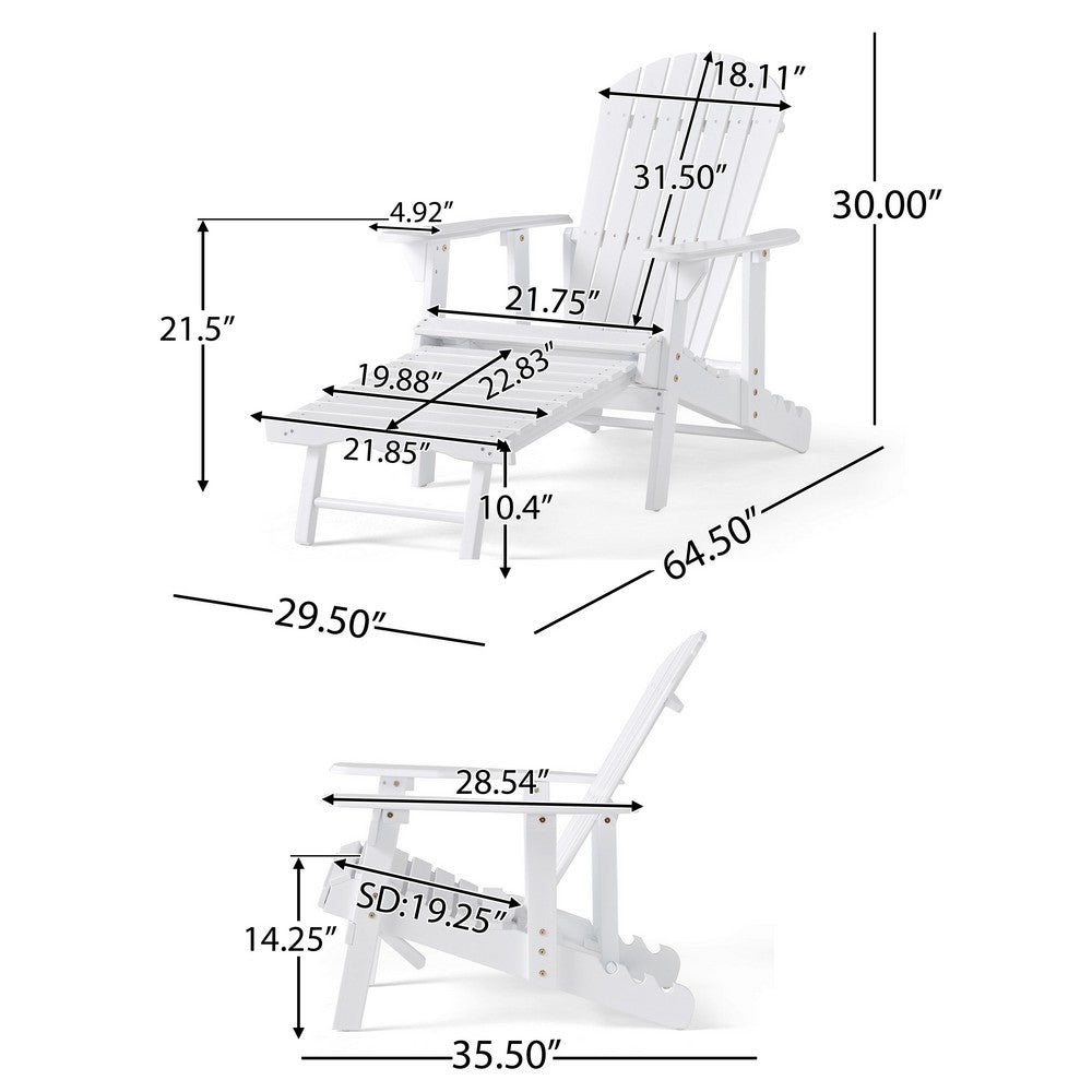Libo Outdoor Reclining Adirondack Chair with Slanted Back, White Wood -BM337068