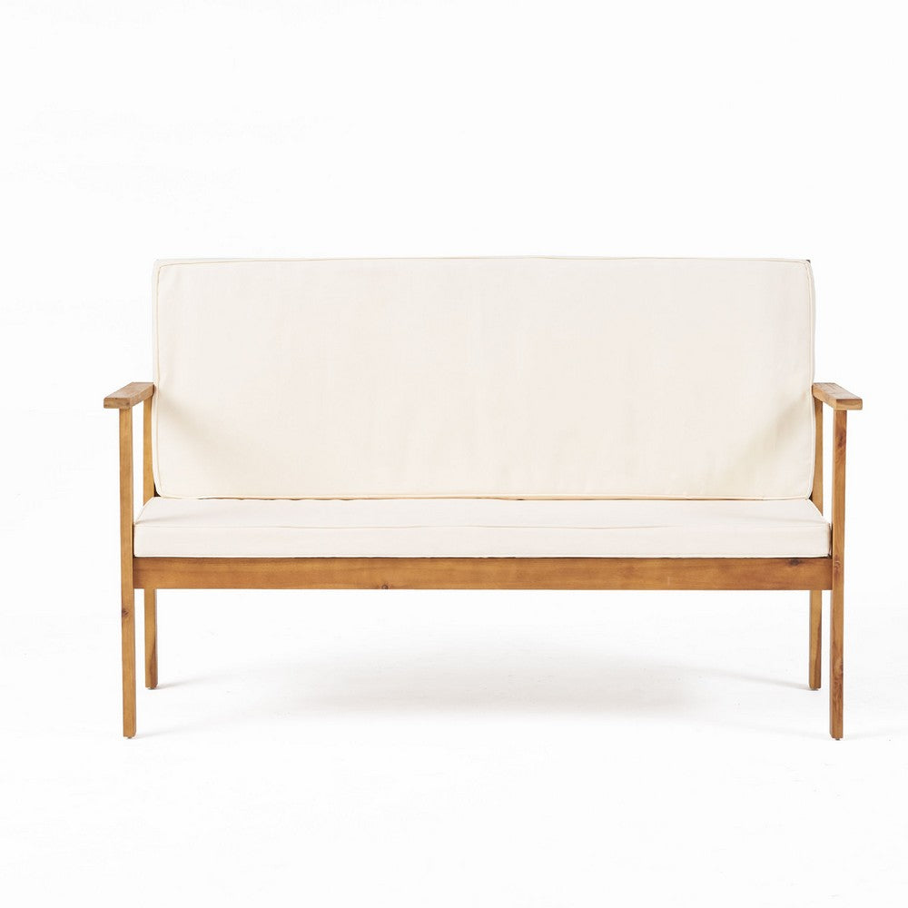 Norris Outdoor Loveseat with Slatted Seat, Brown Acacia Wood 55 Inch -BM337069