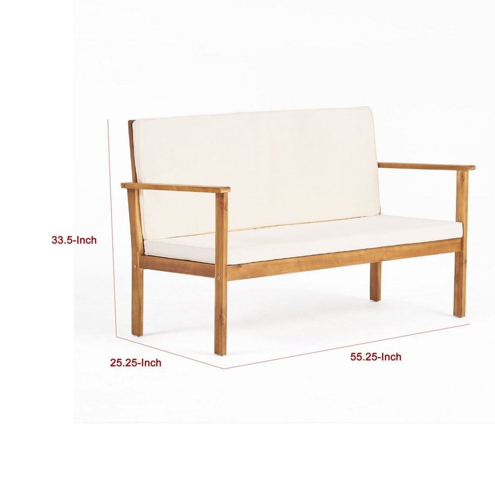 Norris Outdoor Loveseat with Slatted Seat, Brown Acacia Wood 55 Inch -BM337069