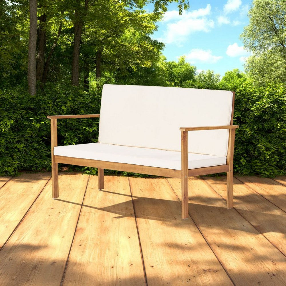 Norris Outdoor Loveseat with Slatted Seat, Brown Acacia Wood 55 Inch -BM337069