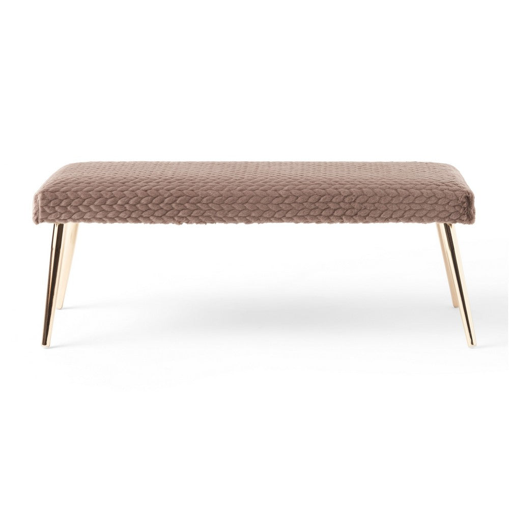 Ignis Bench with Gold Tapered Iron Legs, Taupe Brown Faux Fur 49 Inch -BM337070