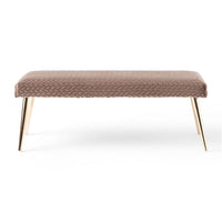 Ignis Bench with Gold Tapered Iron Legs, Taupe Brown Faux Fur 49 Inch -BM337070