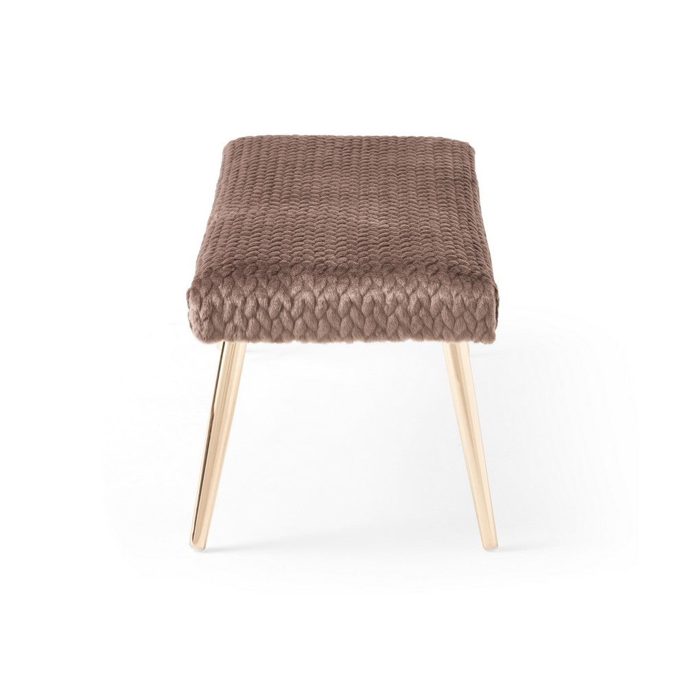 Ignis Bench with Gold Tapered Iron Legs, Taupe Brown Faux Fur 49 Inch -BM337070