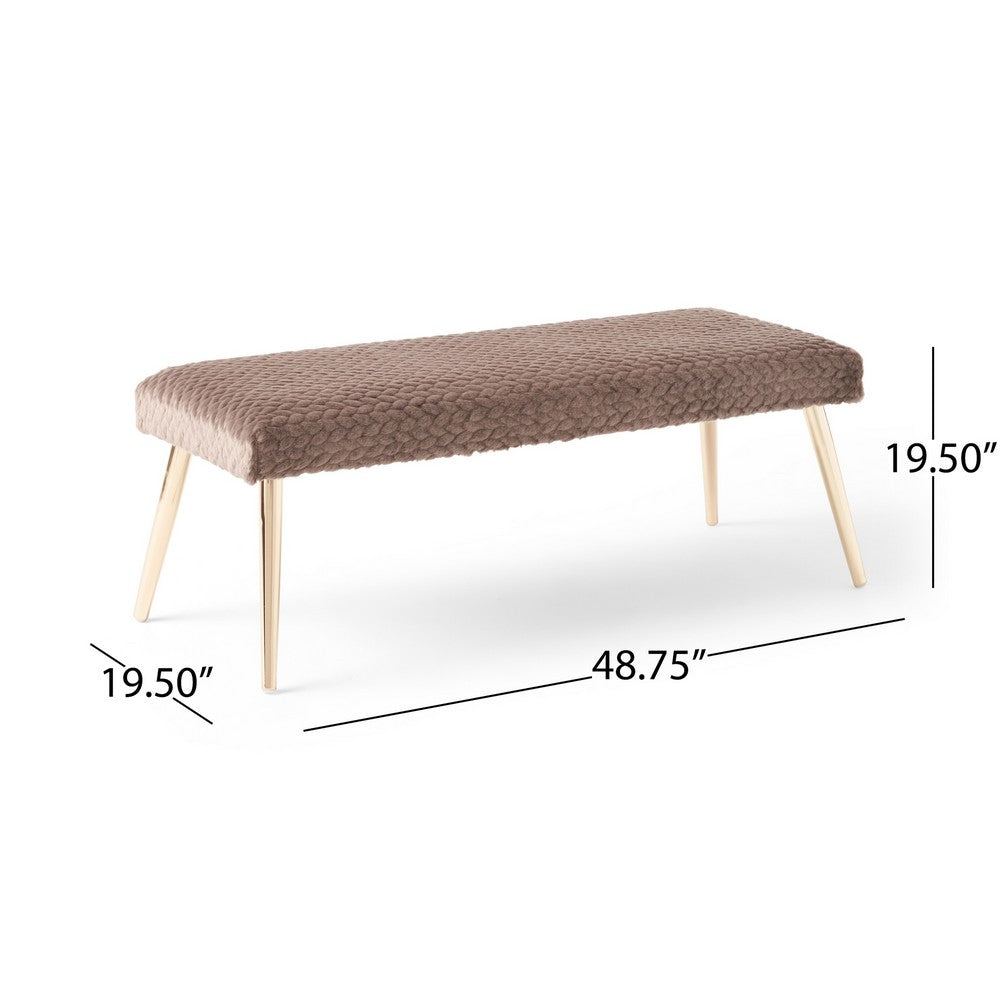 Ignis Bench with Gold Tapered Iron Legs, Taupe Brown Faux Fur 49 Inch -BM337070