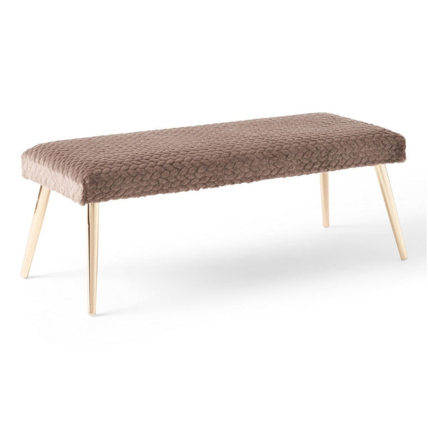 Ignis Bench with Gold Tapered Iron Legs, Taupe Brown Faux Fur 49 Inch -BM337070
