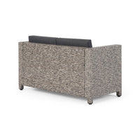 Perie Outdoor Loveseat, Patio Gray Faux Rattan, Black Polyester -BM337071
