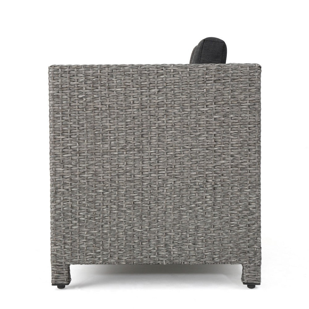 Perie Outdoor Loveseat, Patio Gray Faux Rattan, Black Polyester -BM337071