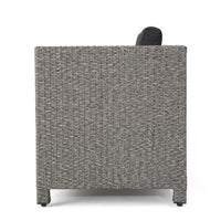 Perie Outdoor Loveseat, Patio Gray Faux Rattan, Black Polyester -BM337071