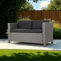 Perie Outdoor Loveseat, Patio Gray Faux Rattan, Black Polyester -BM337071