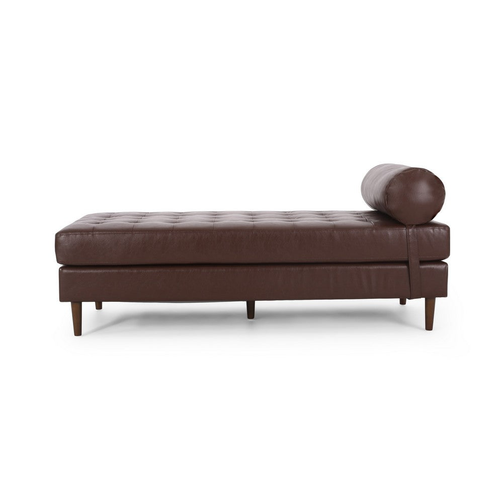 Agaro Chaise Lounger, Bolster Pillow, Brown Waffle Stitched PU Leather -BM337072