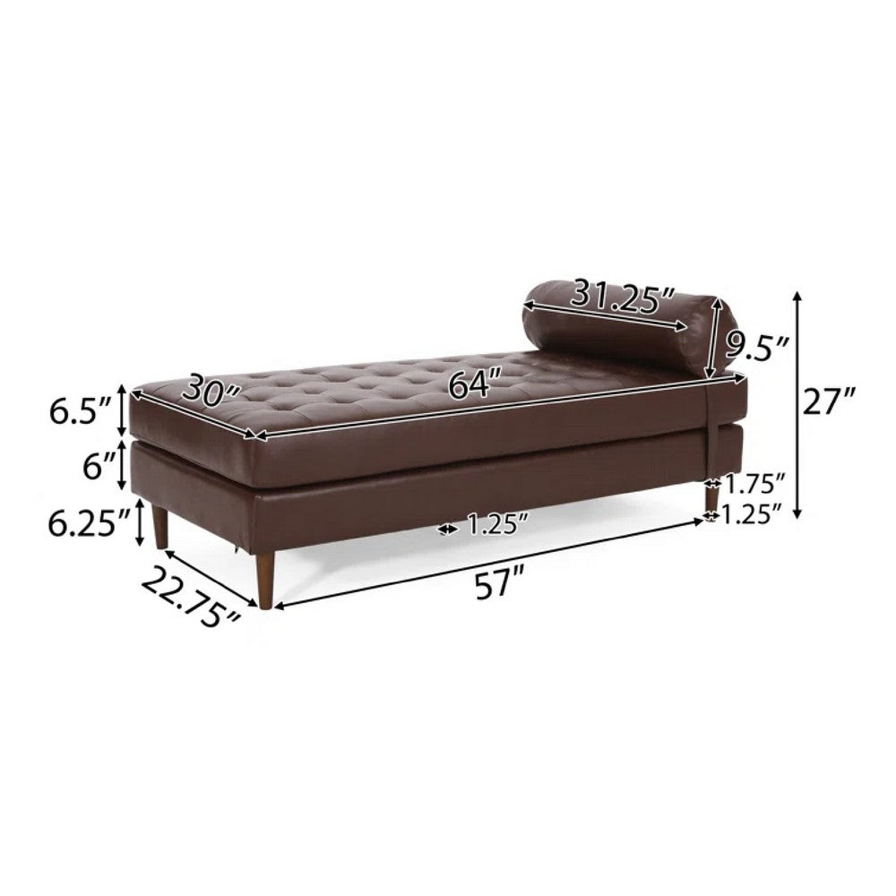 Agaro Chaise Lounger, Bolster Pillow, Brown Waffle Stitched PU Leather -BM337072