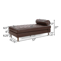 Agaro Chaise Lounger, Bolster Pillow, Brown Waffle Stitched PU Leather -BM337072