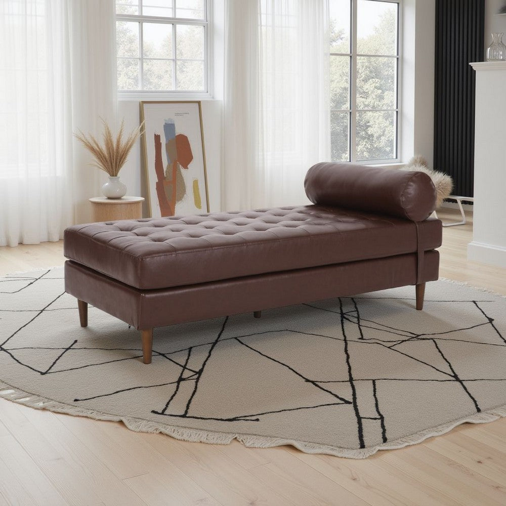 Agaro Chaise Lounger, Bolster Pillow, Brown Waffle Stitched PU Leather -BM337072