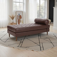Agaro Chaise Lounger, Bolster Pillow, Brown Waffle Stitched PU Leather -BM337072