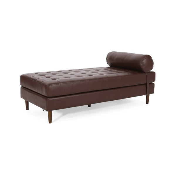 Agaro Chaise Lounger, Bolster Pillow, Brown Waffle Stitched PU Leather -BM337072