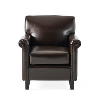 Somie Club Armchair, Rolled Arms and Square Back, Brown Faux Leather -BM337073