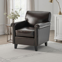 Somie Club Armchair, Rolled Arms and Square Back, Brown Faux Leather -BM337073