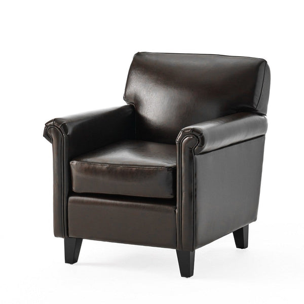 Somie Club Armchair, Rolled Arms and Square Back, Brown Faux Leather -BM337073