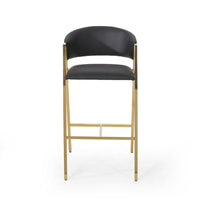 Bilie Barstool Chair Set of 2, Nailhead Trim, Gold, Black Faux Leather -BM337074