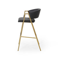 Bilie Barstool Chair Set of 2, Nailhead Trim, Gold, Black Faux Leather -BM337074