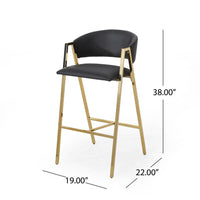 Bilie Barstool Chair Set of 2, Nailhead Trim, Gold, Black Faux Leather -BM337074