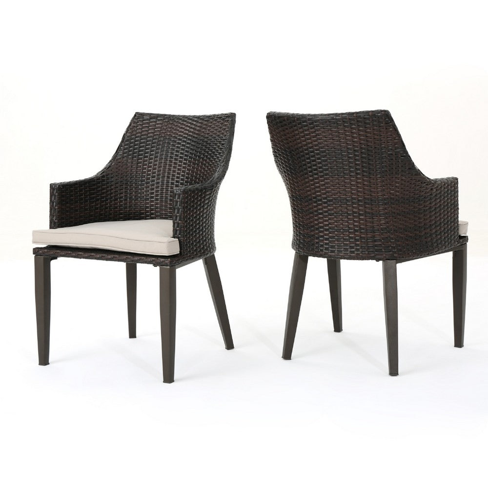 Ellish Outdoor Chair Set of 2, Metal Legs, Brown Rattan, Beige Fabric -BM337075