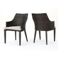 Ellish Outdoor Chair Set of 2, Metal Legs, Brown Rattan, Beige Fabric -BM337075