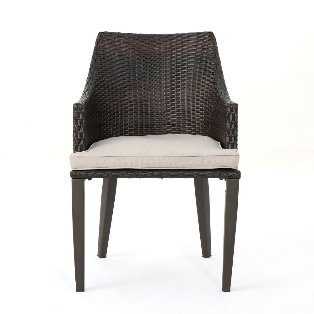 Ellish Outdoor Chair Set of 2, Metal Legs, Brown Rattan, Beige Fabric -BM337075