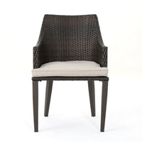 Ellish Outdoor Chair Set of 2, Metal Legs, Brown Rattan, Beige Fabric -BM337075