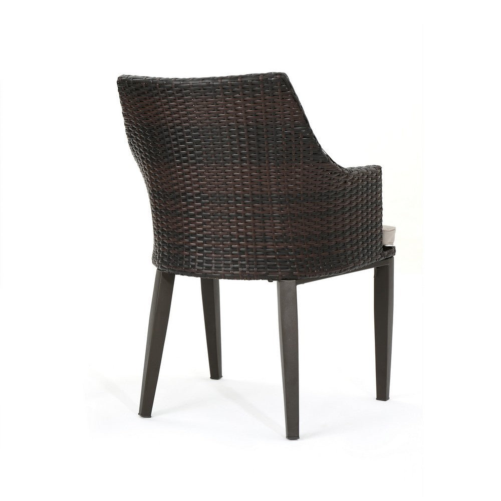 Ellish Outdoor Chair Set of 2, Metal Legs, Brown Rattan, Beige Fabric -BM337075
