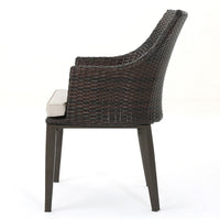 Ellish Outdoor Chair Set of 2, Metal Legs, Brown Rattan, Beige Fabric -BM337075
