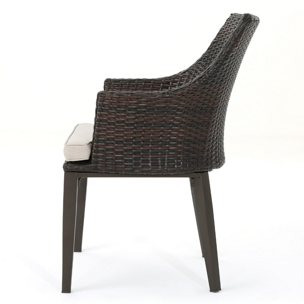 Ellish Outdoor Chair Set of 2, Metal Legs, Brown Rattan, Beige Fabric -BM337075