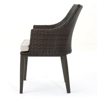 Ellish Outdoor Chair Set of 2, Metal Legs, Brown Rattan, Beige Fabric -BM337075