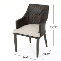 Ellish Outdoor Chair Set of 2, Metal Legs, Brown Rattan, Beige Fabric -BM337075