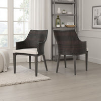 Ellish Outdoor Chair Set of 2, Metal Legs, Brown Rattan, Beige Fabric -BM337075