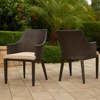 Ellish Outdoor Chair Set of 2, Metal Legs, Brown Rattan, Beige Fabric -BM337075