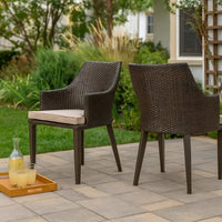 Ellish Outdoor Chair Set of 2, Metal Legs, Brown Rattan, Beige Fabric -BM337075