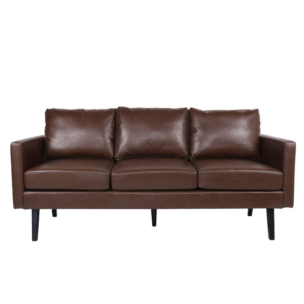 Dorie 3 Seater Sofa, Birch Wood Legs, Dark Brown Faux Leather 74 Inch -BM337077