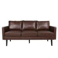 Dorie 3 Seater Sofa, Birch Wood Legs, Dark Brown Faux Leather 74 Inch -BM337077