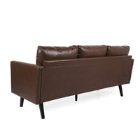 Dorie 3 Seater Sofa, Birch Wood Legs, Dark Brown Faux Leather 74 Inch -BM337077