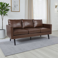Dorie 3 Seater Sofa, Birch Wood Legs, Dark Brown Faux Leather 74 Inch -BM337077