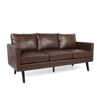 Dorie 3 Seater Sofa, Birch Wood Legs, Dark Brown Faux Leather 74 Inch -BM337077