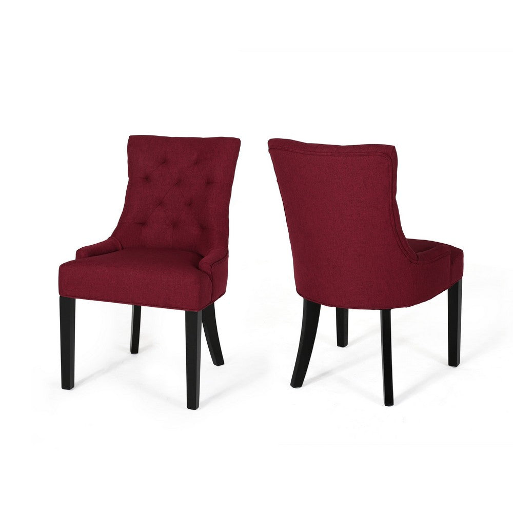 Chen Dining Chair Set of 2, Curved Backrest, Red Diamond Tufted Fabric -BM337079